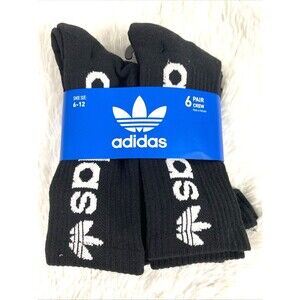 Adidas Originals Men's Crew Socks 6 Pair Sport Shoe Size 6-12 Black White